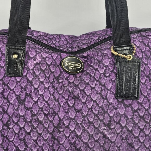 Coach XL Purple Multi Snake Print Getaway PACKABLE Travel Weekender Tote 1 PIECE - Picture 2 of 12